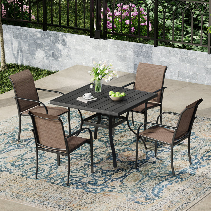 Ensemble repas extérieur pour 4 personnes, Brun / Noir