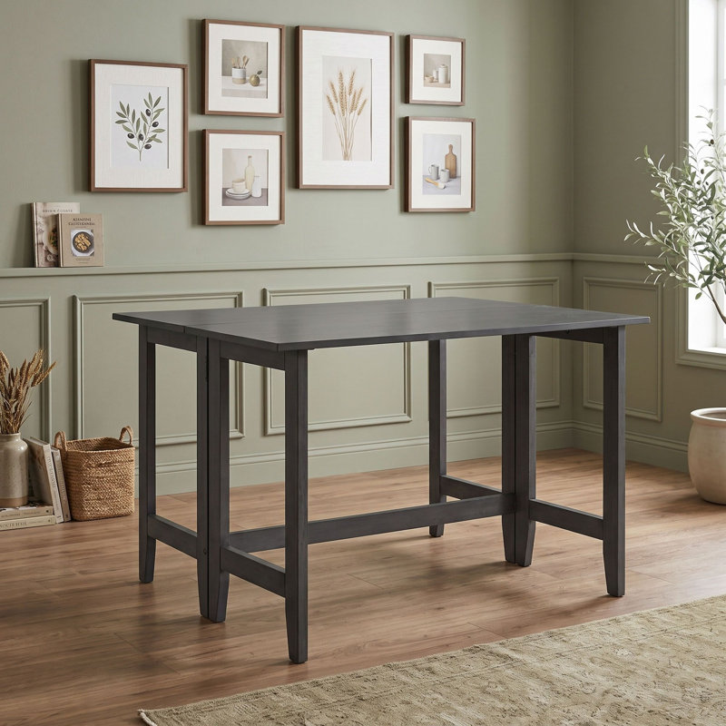 Farmhouse Drop Leaf Extendable Dining Table with Rectangular Kitchen Table and H-Shape Base, Gray