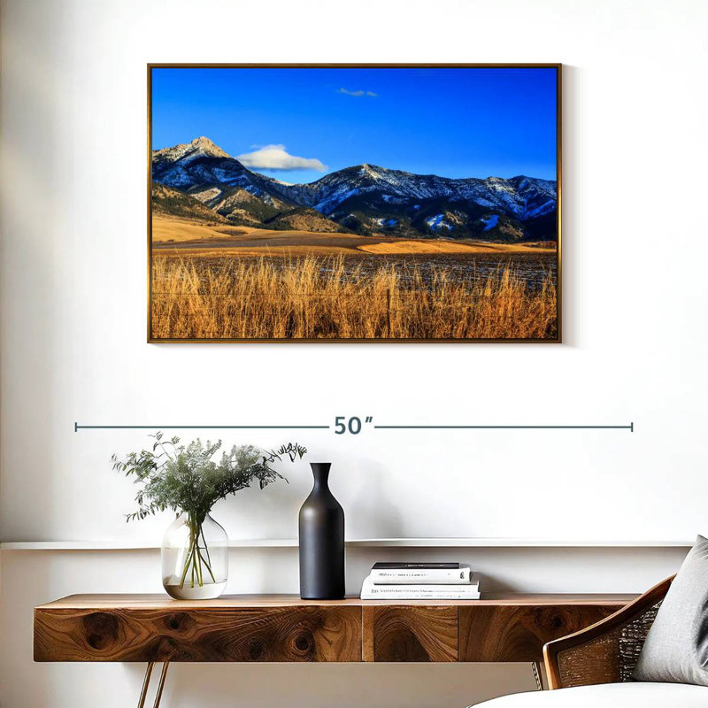 Vue panoramique des montagnes Bridger, Cadre flottant doré, 37 po x 25 po