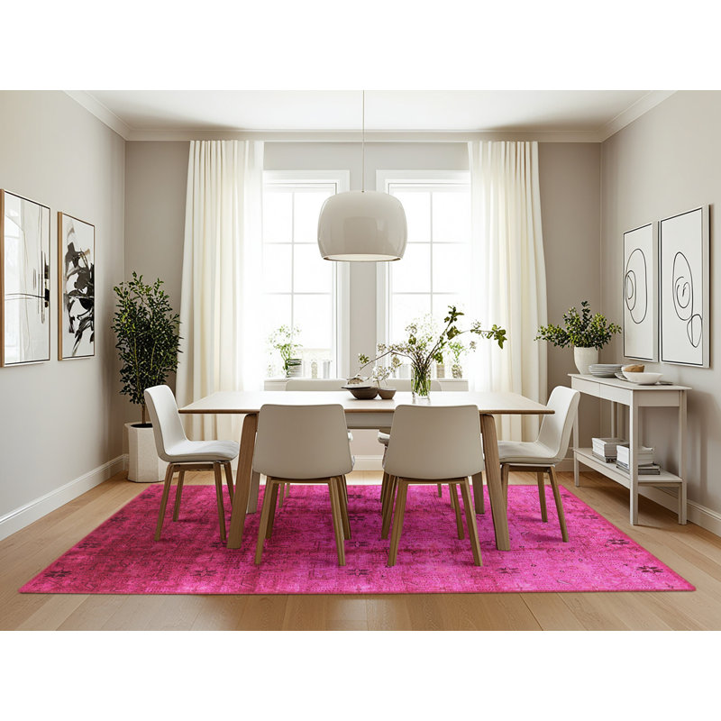 Tapis rose Mid-Century moderne 3206, Rectangle 7 pi x 10 pi