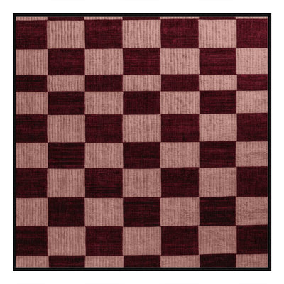 Machine Washable Checkered Red Area Rug