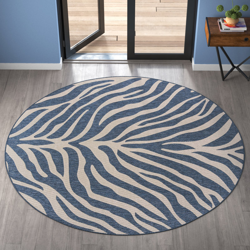 Tapis intérieur / extérieur bleu Itchington, Rond 3 pi