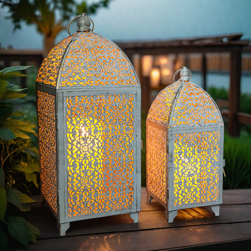 2 Piece Metal Tabletop Lantern Set
