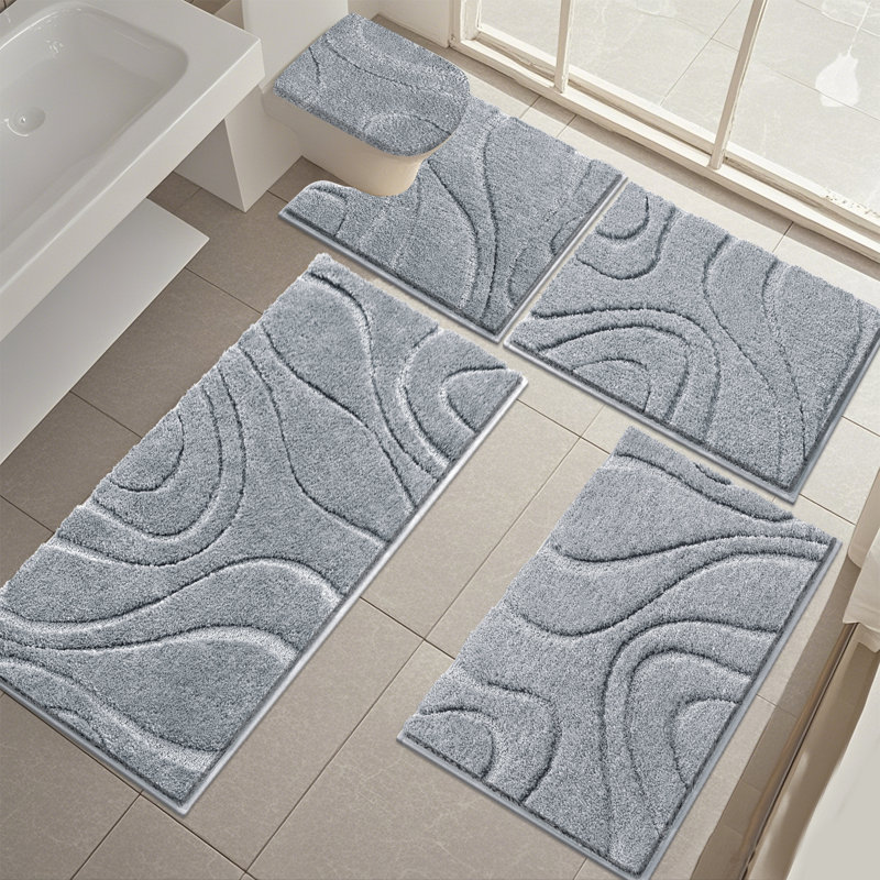 Ensemble de tapis de bain en microfibre 5 pièces avec envers antidérapant, Gris clair