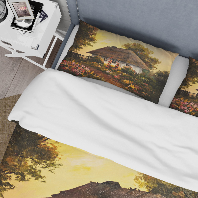 Traditional Cottage At Sunset In Autumn - Ensemble de housse de couette Traditional - Microfibre de polyester