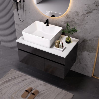 Meuble-lavabo flottant avec lavabo, 2 armoires et 1 tiroir