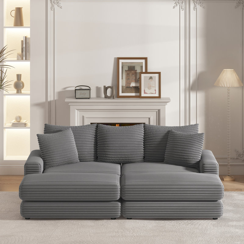 86,6 pouces Velours côtelé de salon avec coussins et repose-pieds - Mobilier confortable à assise profonde pour 3 utilisations à la maison