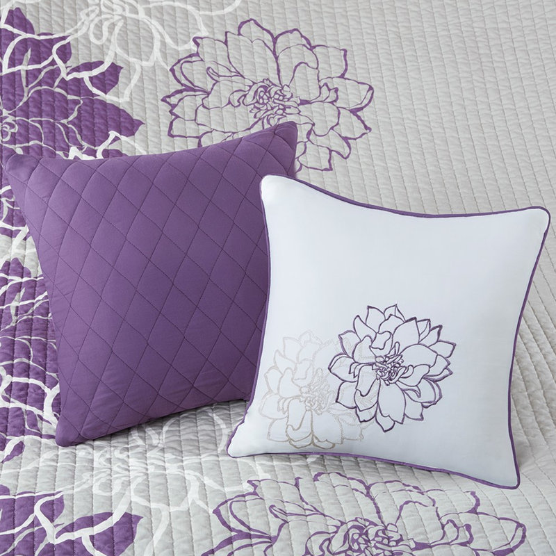 Courtepointe avec coton mauve et dossier croisé, réversible double / grand, Courtepointe double + 5 pièces supplémentaires