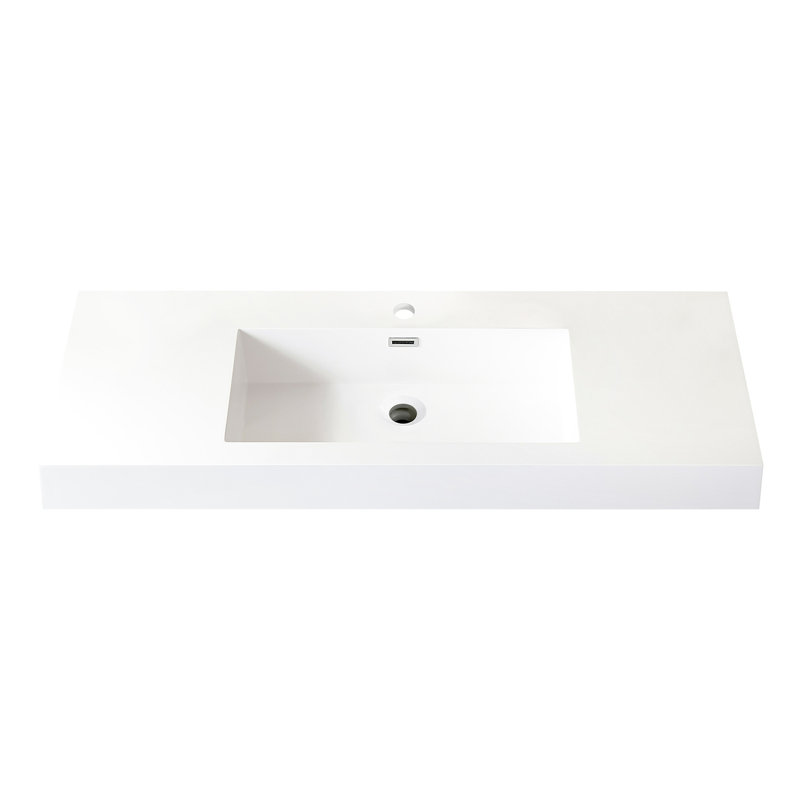 Ablitas 48 in. Rectangular Composite Granite Stone Bathroom Vanity Sink, White