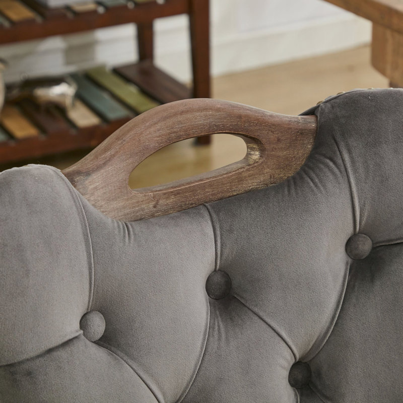 Ensemble de 2 chaises de salle à manger capitonnées à la main avec accoudoirs en bois massif, Gris, Gris