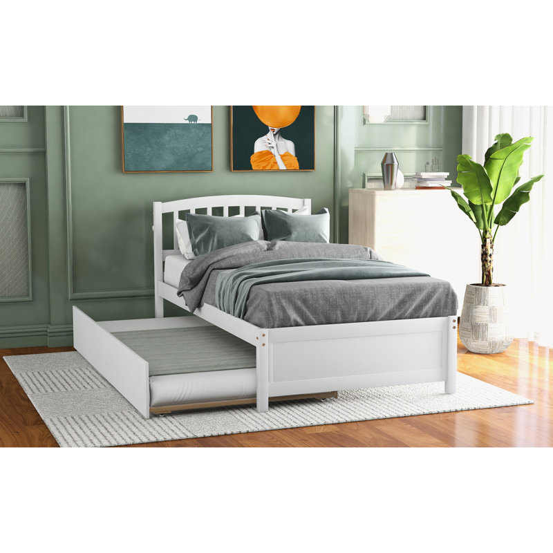 Lit plateforme simple blanc avec lit gigogne en bois massif pour un lit gigogne enchanteur
