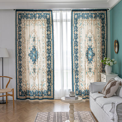  Rideaux en médaillon bleu sarcelle de 96 pouces de long, passe-tringle Boho Farmhouse
