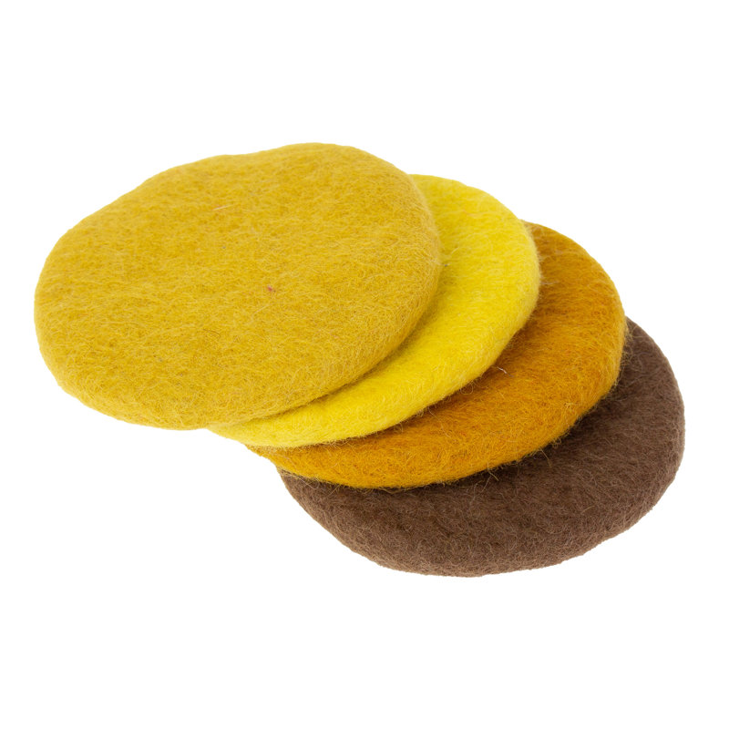 Wool / Felt Agate Ceramic Jute Leather Crystal Circle Round 2 Piece Coaster and Trivet Set, Yellow
