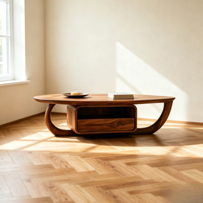 Nordic-style wood coffee table.
