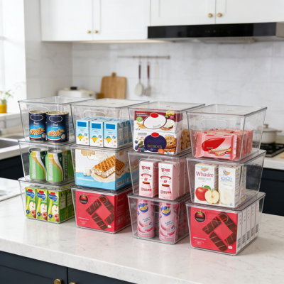 Clear Stackable Storage Bins With Lids And Handles, Large Plastic Organizing Containers For Pantry, Kitchen, Cabinet, Fridge, Bathroom, And Closet Organization