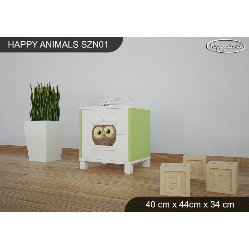 2 Drawer Nightstand, White/Green