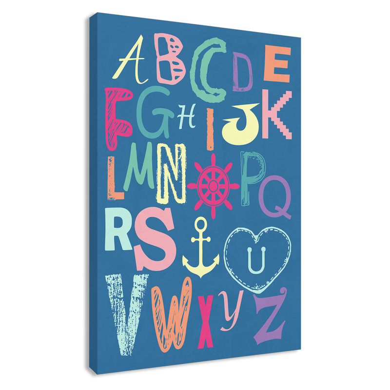 Alphabet imprimé sur papier, H 14 po x l 11 po x P 1,5 po, Canevas