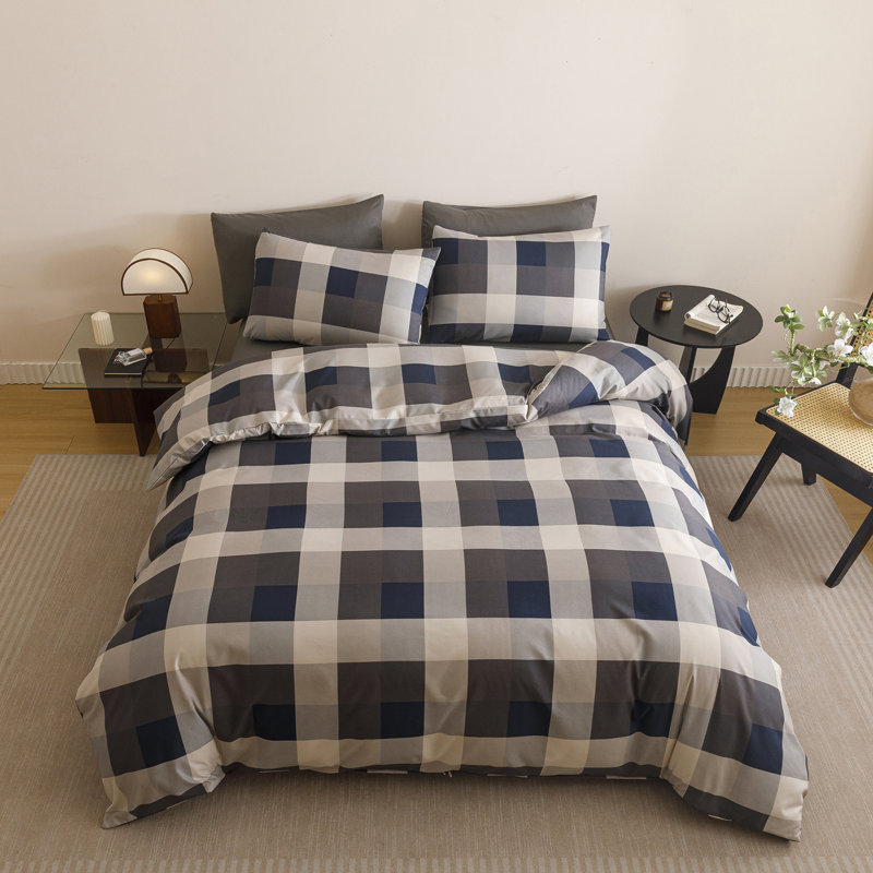 Grid Comforter Set Plaid Bedding Set 1 Checkered Comforter with Pillowcases, Twin Comforter + 1 Standard Pillowcase