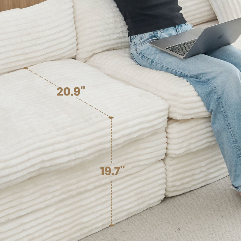 Upholstered Compression Double Sponge Chaise Boneless Cloud Sofa, Modern Sleeper Loveseat Chair For Living Room Bedroom Reading