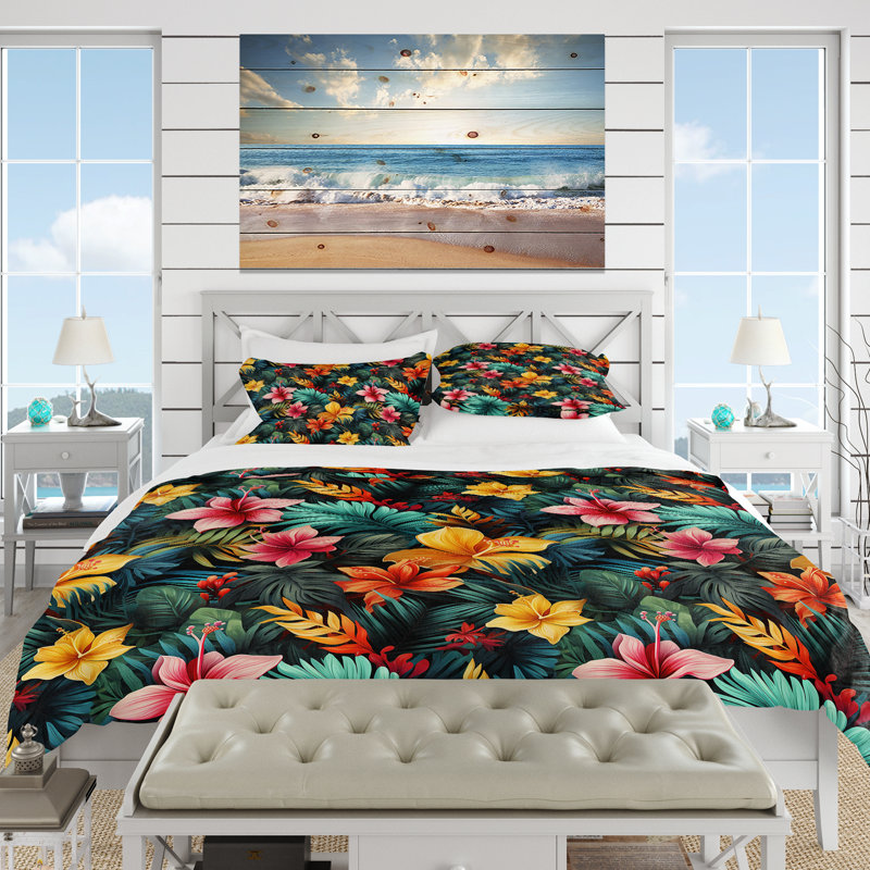 Tropic Dreams Tropical Pattern I - Ensemble de housse de couette tropical, Housse de couette pour très grand lit et 2 très