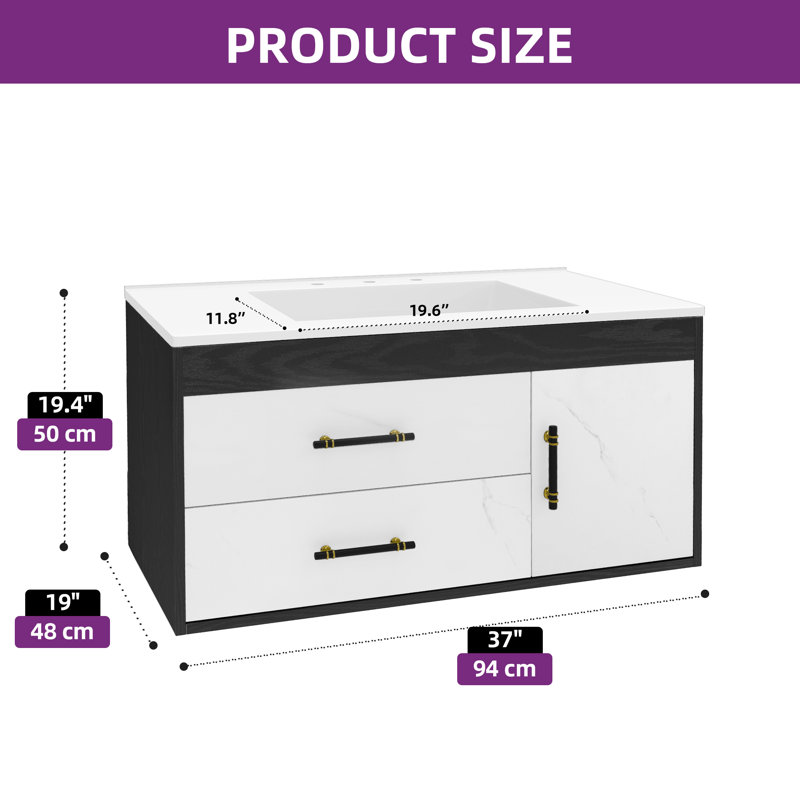 Balconera 36" Floating Bathroom Vanity With Sink, Black