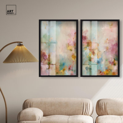 Purity of Soft Shades Duo Shadowbox Print Modern Abstract Art Set by Art Remedy, Black Frame, 20 x 30