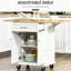 Îlot de cuisine mobile avec panneaux supérieurs pliants, tiroir, armoire, serviette, plateau en bois naturel, abattant blanc, chariot roulant, armoire à tiroirs,