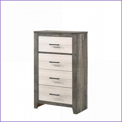 Chests &amp; Wardrobes Farmhouse 4-Drawer Two-Tone Chest with Metal Pulls | Gray, Beige