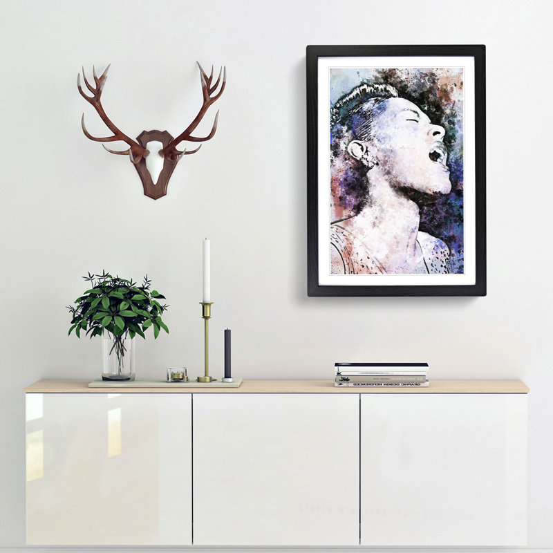 Billie Holiday in Abstract - Picture Frame Painting Print, 48cm H x 36cm W x 2cm D, Black Framed