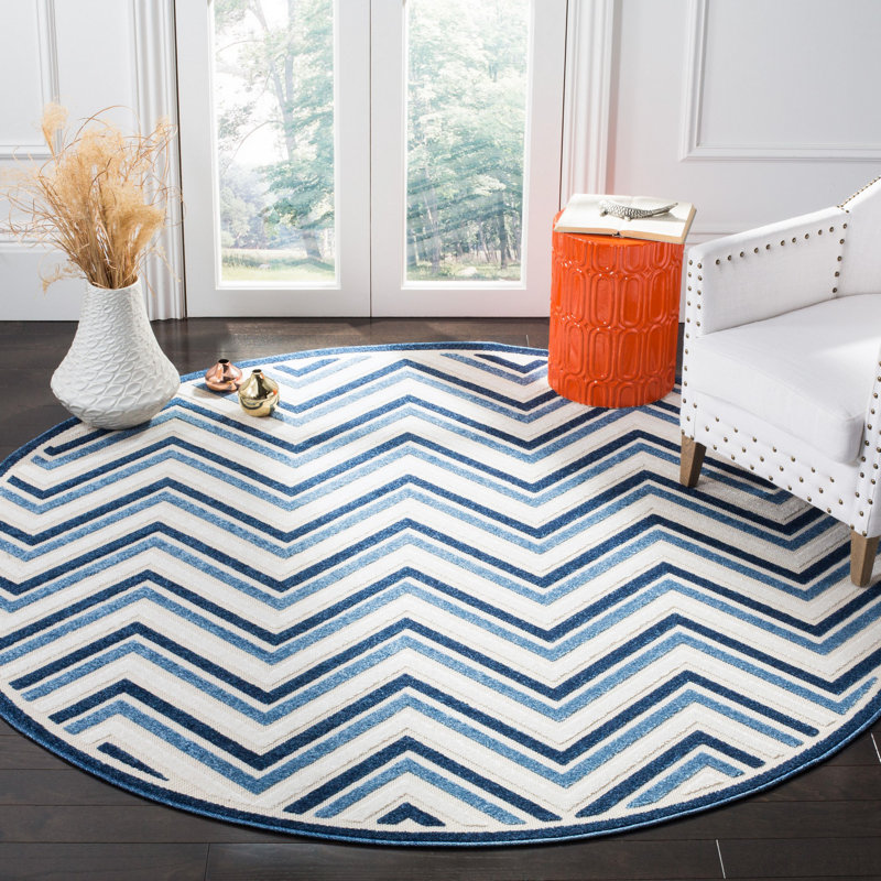 Jevan Performance Chevron Indoor/Outdoor Area Rug, Round 6'7"
