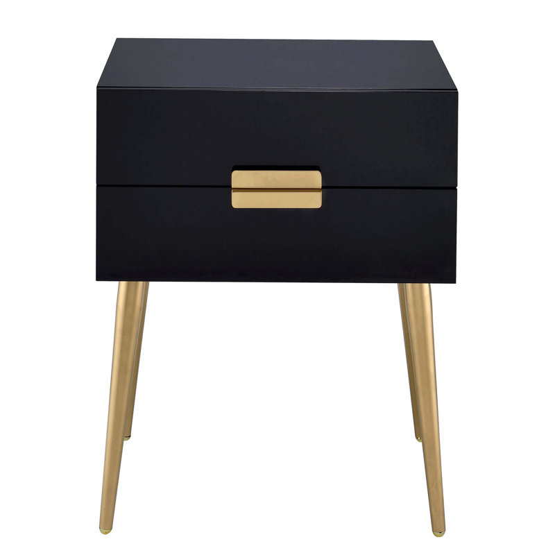 Side Table with 2 Drawer, Black