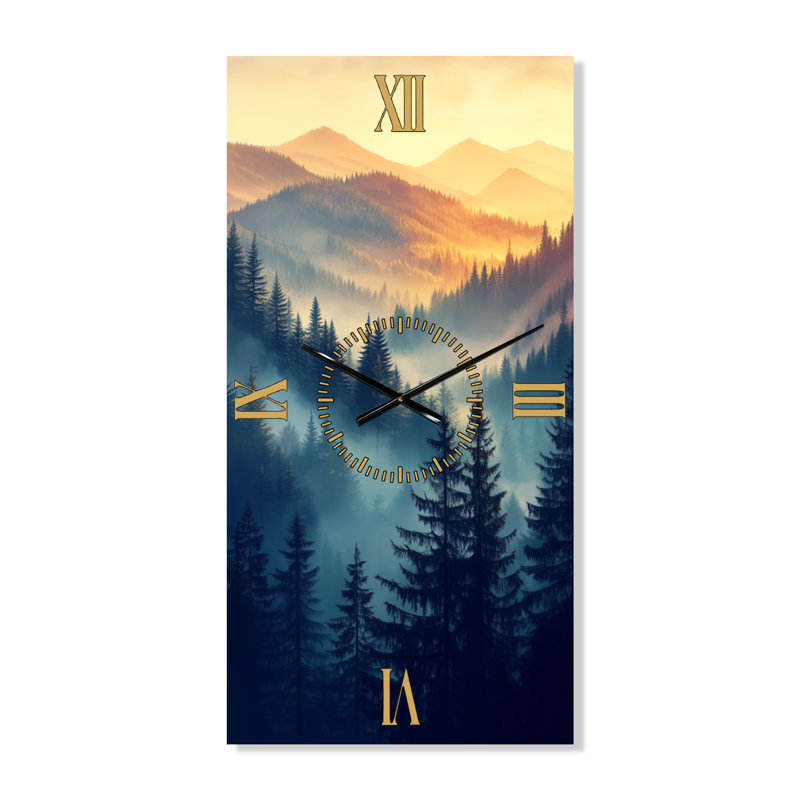 Forêt aux lueurs déclinantes du matin II - Grande horloge murale Nature, 32" H x 16" W - Rectangle