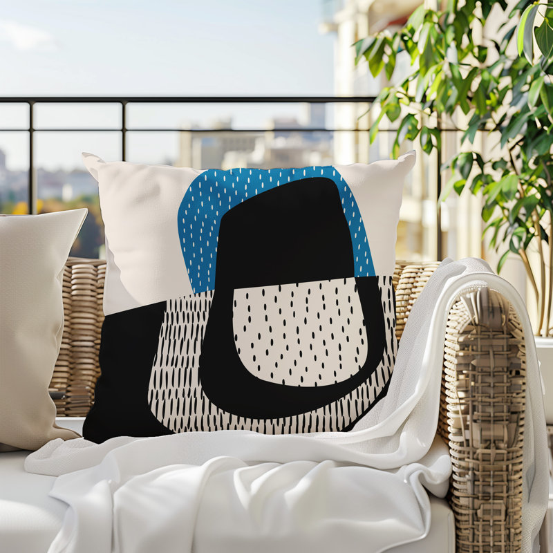 Coussin carré intérieur / extérieur pia, H 17 po x l 17 po, Turquoise/Black/Off-White