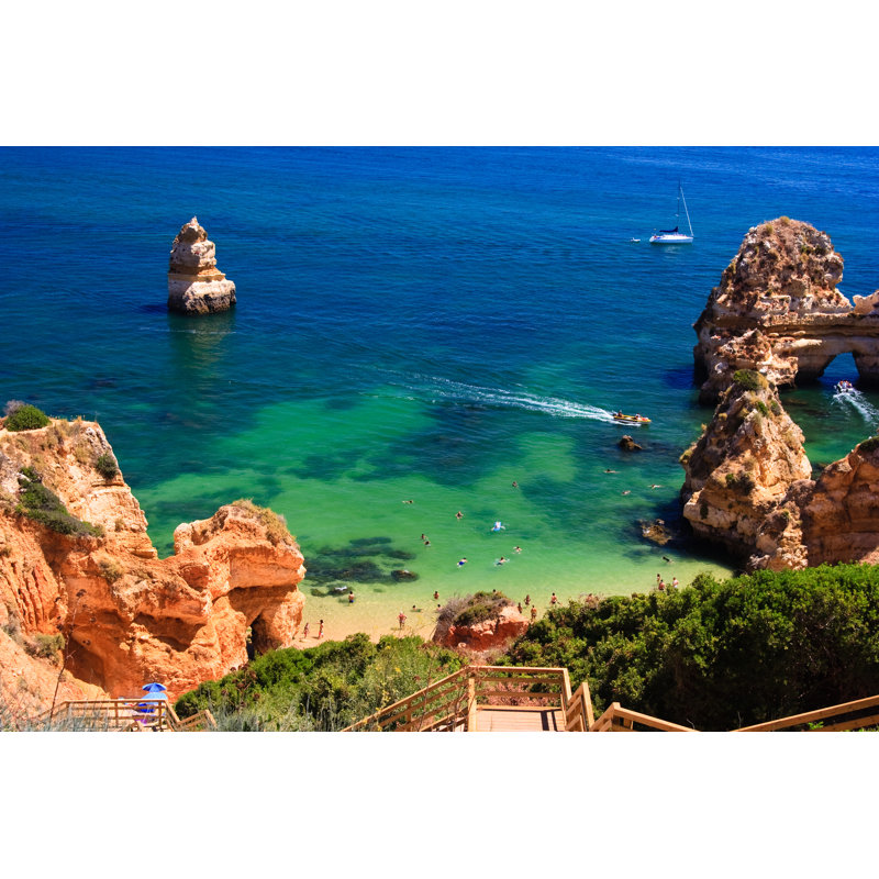 Beach And The Algarve Rock by Anobis - Wrapped Canvas Print, 30cm H x 46cm W x 3.8cm D