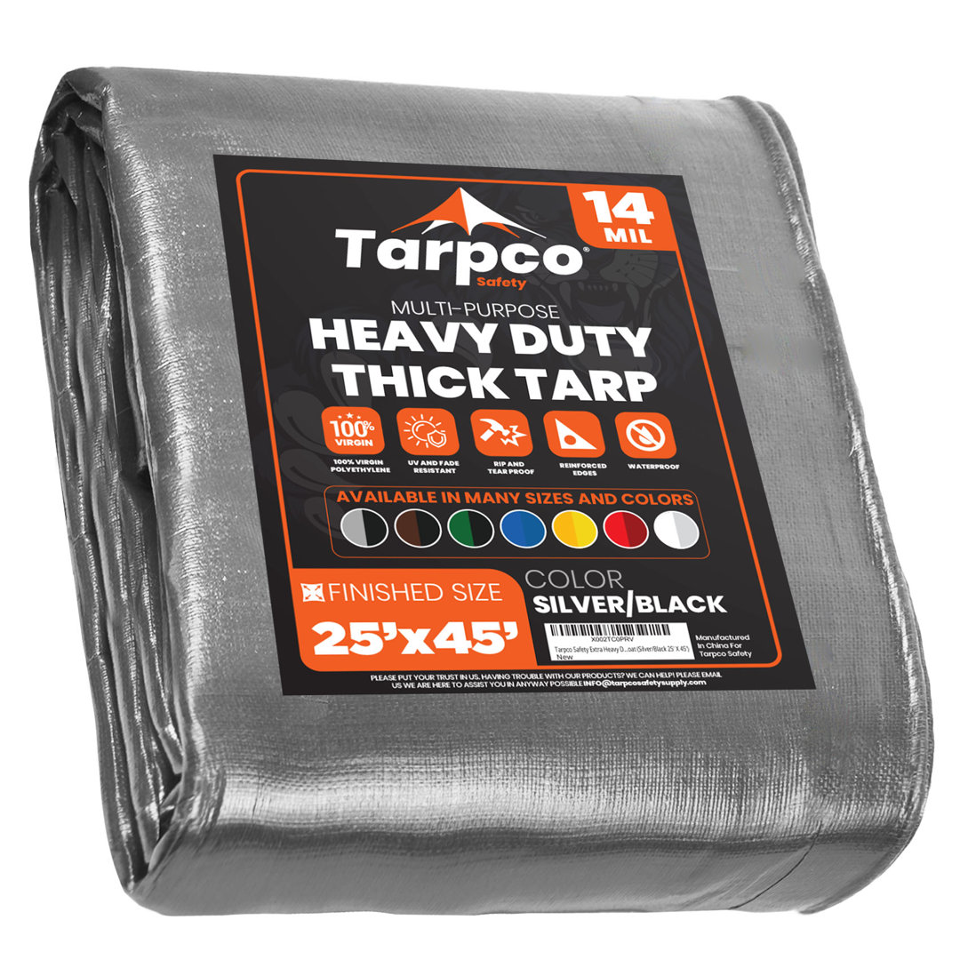 Extra Heavy Duty 14 Mil Waterproof Tarpaulin Cover with Reinforced Edges and Metal Grommets for Roof, Camping, Patio, Pool, and Boat Protection Tarpco Safety 