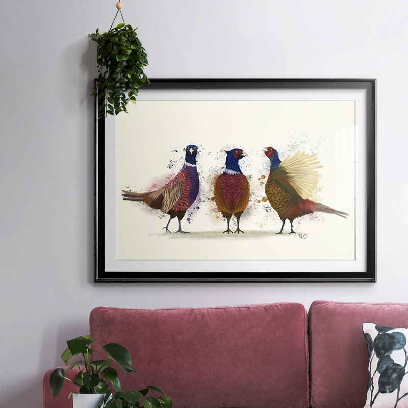 " Pheasant Trio ", Black, 27" H x 39" W x 1.5" D