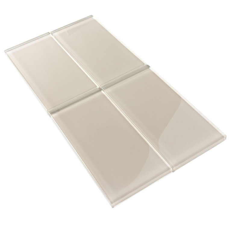 3"X 6" Polished Glass Subway Tile, Warm Greige