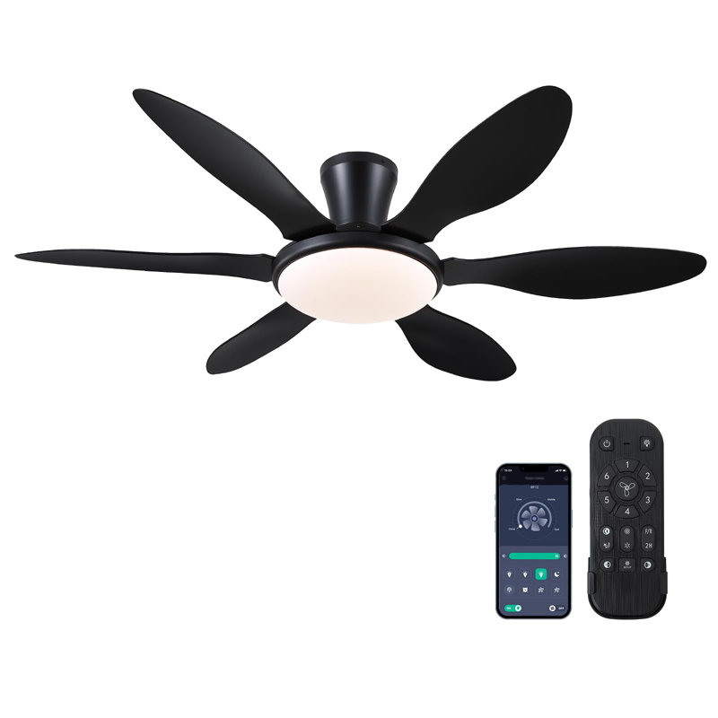 51" Flush Mount Ceiling Fan And Remote Control, Black