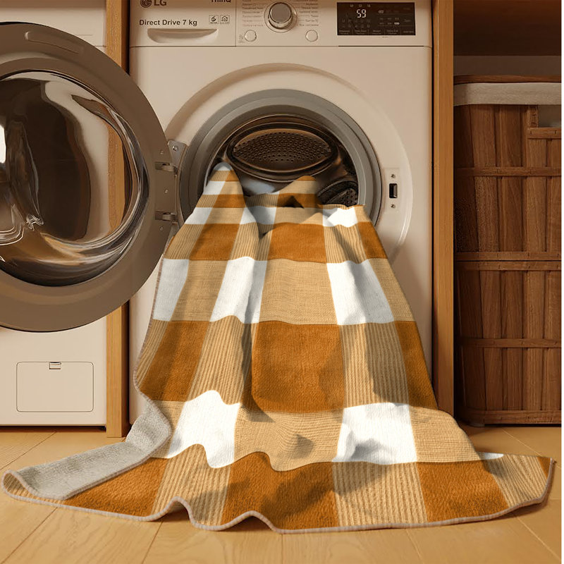 Tapis brun à carreaux lavable à la machine, Rectangle 8 pi x 10 pi