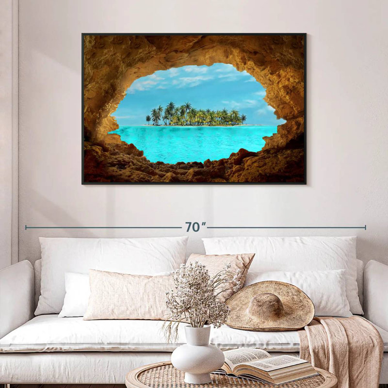 Île secrète, 46 po x 31 po, Cadre flottant noir