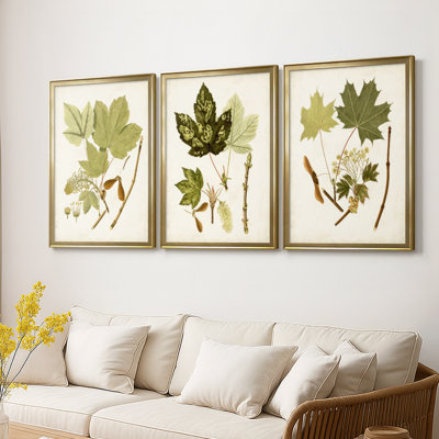 Antique Leaves IV  -Custom Framed  Wrapped Gallery Canvas - 3 Pieces