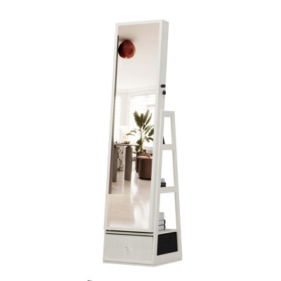 Full Length Mirror With Lockable Storage Cabinet, Interior Lighted Design And Storage Drawers
