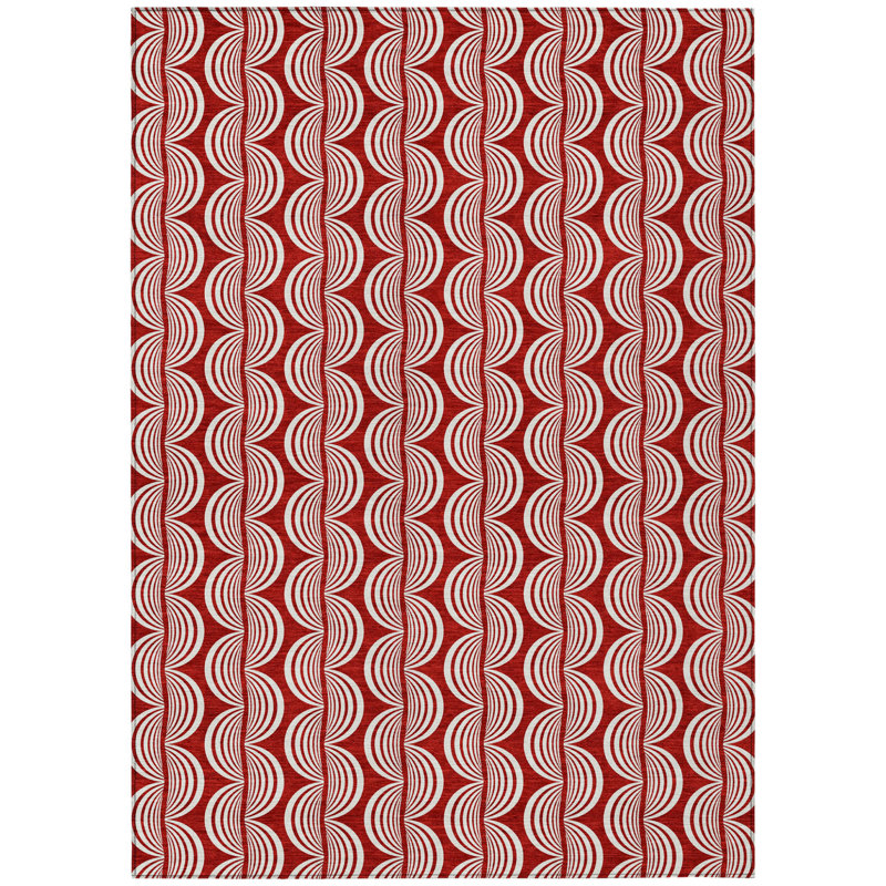 3' X 5' Red And Ivory Ogee Washable Indoor Outdoor Area Rug