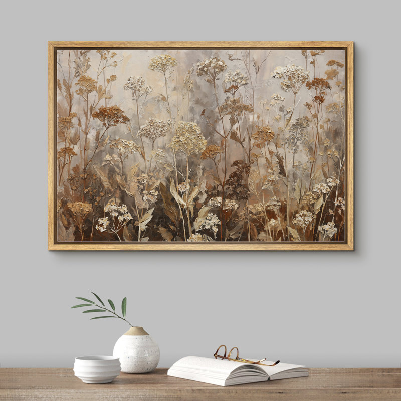 Vintage Dried Wildflowers Neutral Tones Art - Pictures Extra Large Framed Canvas Print Wall Art, 24" H x 36" W x 1.5" D