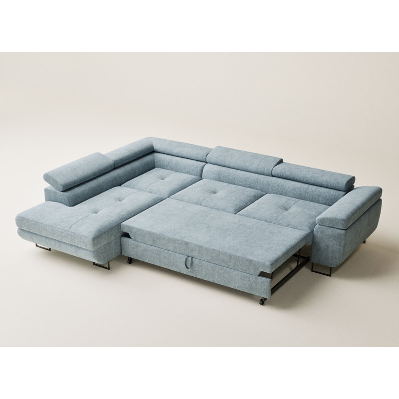 4 Seater Reclining Corner Sofa , Left Hand Facing, Light blue Polyester/Chenille