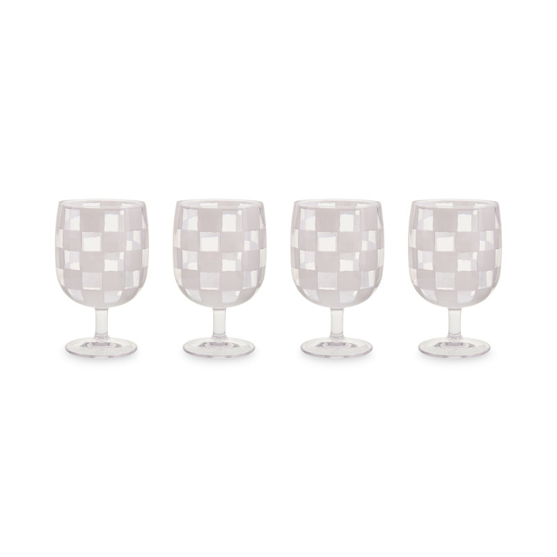 Blue Check Acrylic Water Goblets, White/Clear