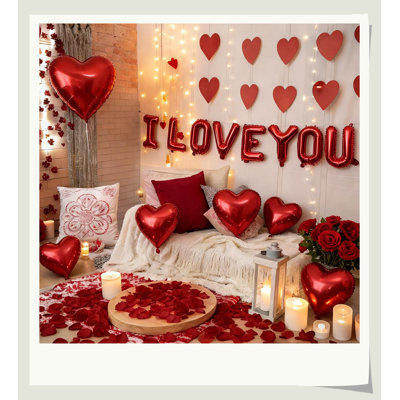 Hikma Heart Foil Balloon & Rose Petal Kit, Easy Assemble For Romantic Dinner Proposal Party