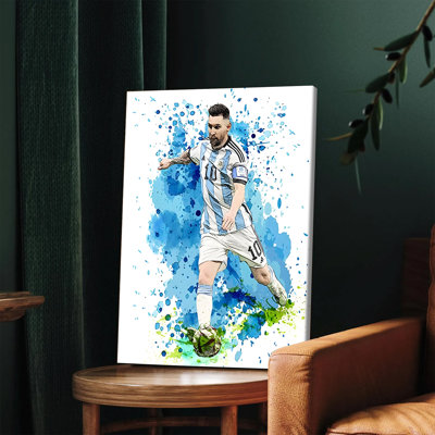 1PC Wall Arts Posters Framed, Lionel Messi Argentina National Team Watercolor Style Canvas Wall Art Football Soccer Star Decor for Living Room Bedroom Sports Fan Gift Home Decoration Print