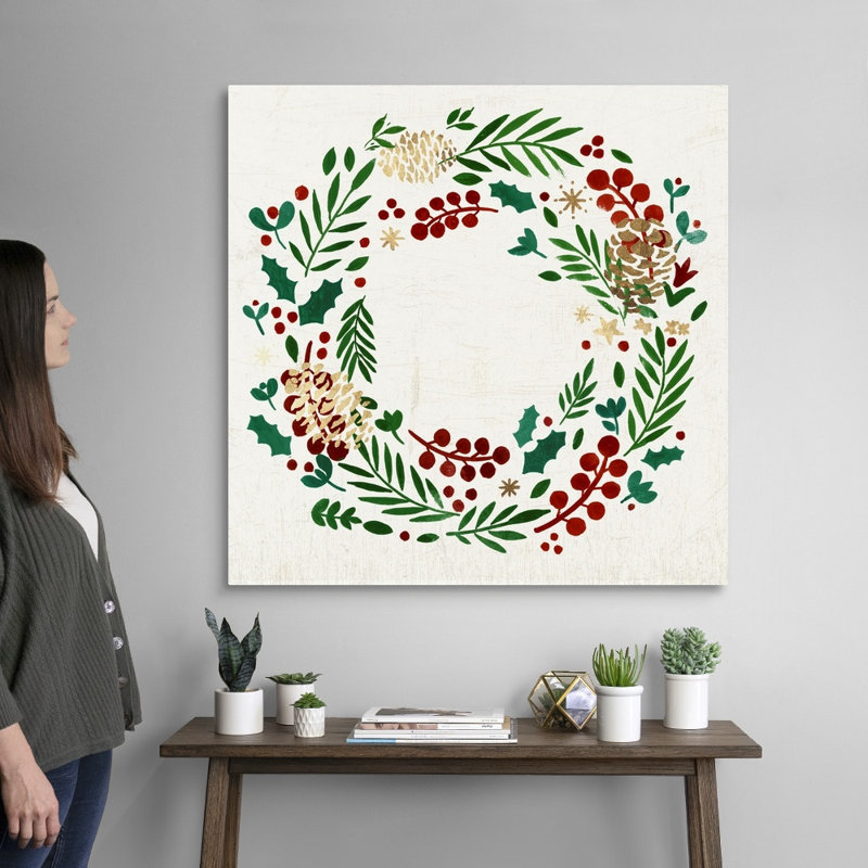 Couronne avec pommes de pin-reproduction d’art sur toile, H 36 po x l 36 po x P 1,25 po, Toile tendue