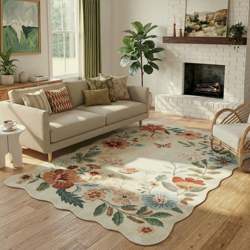Garbrand Machine Washable Floral Farmhouse Area Rug with Non-Slip Backing for Living Room, Dining Room, Bedroom